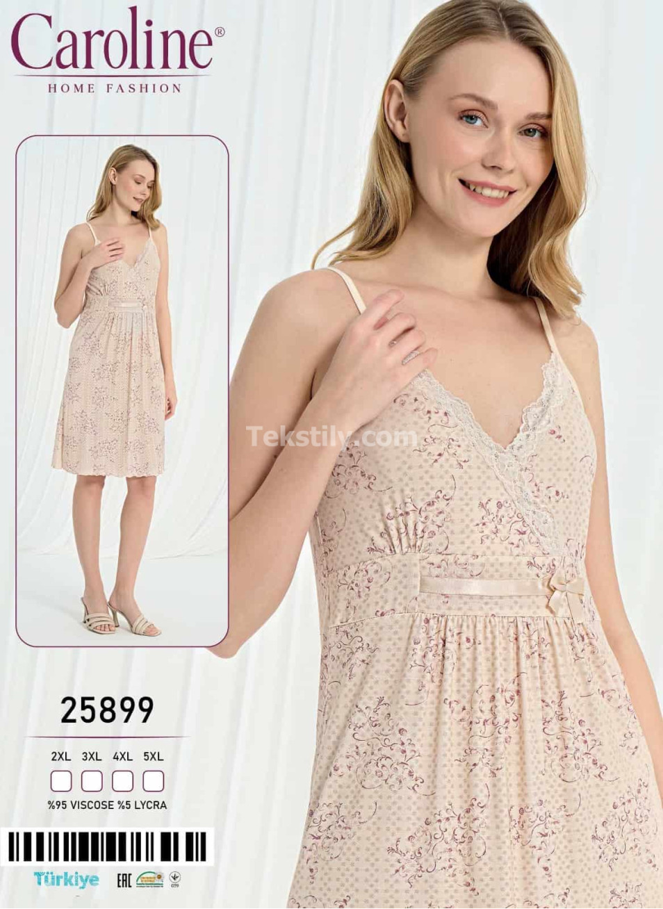 Ночная Женская Сорочка Caroline (2XL+3XL+4XL+5XL)