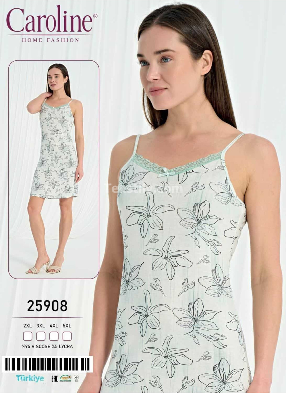 Ночная Женская Сорочка Caroline (2XL+3XL+4XL+5XL)
