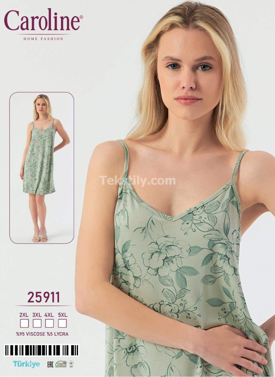 Ночная Женская Сорочка Caroline (2XL+3XL+4XL+5XL)