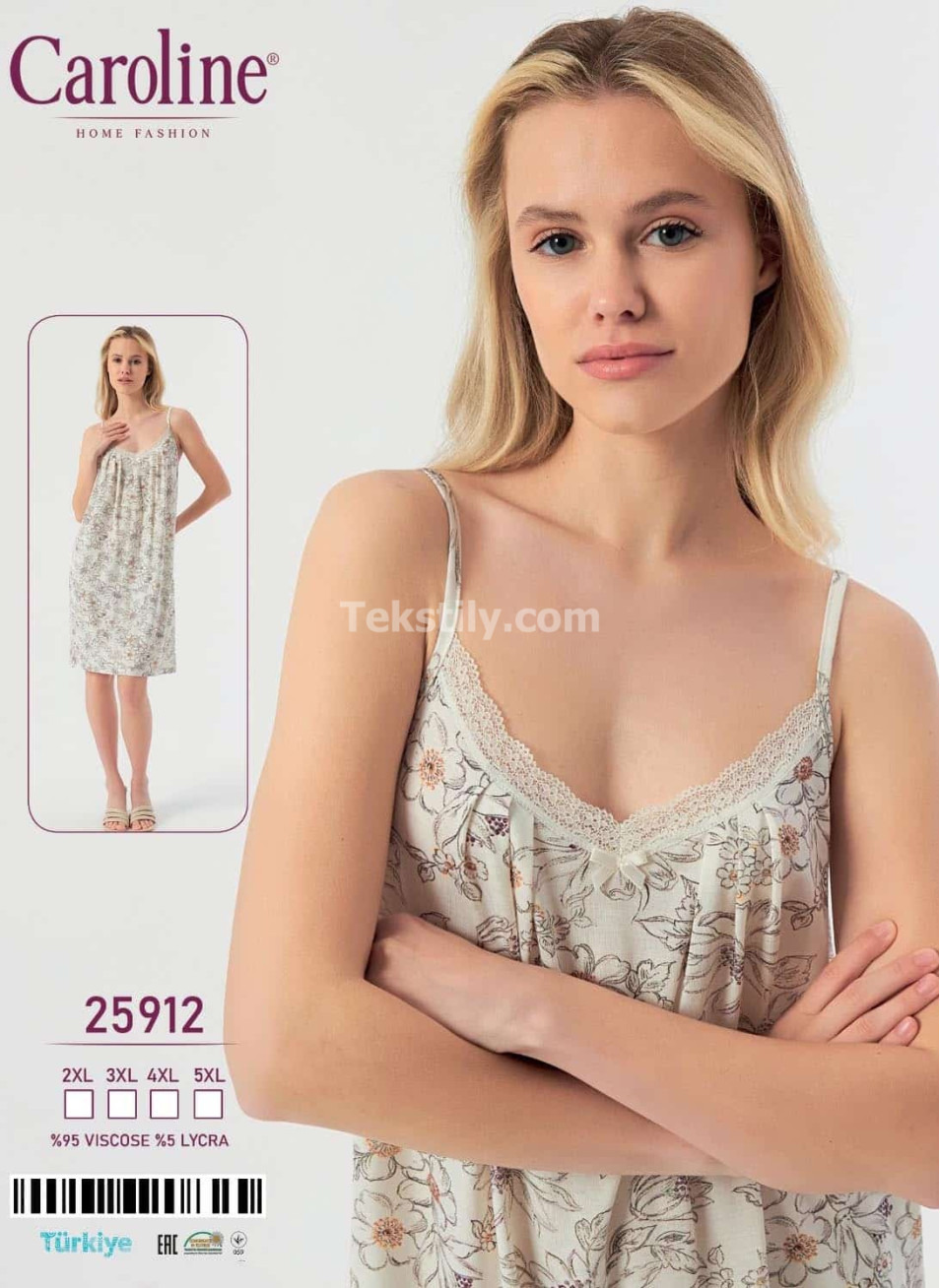 Ночная Женская Сорочка Caroline (2XL+3XL+4XL+5XL)