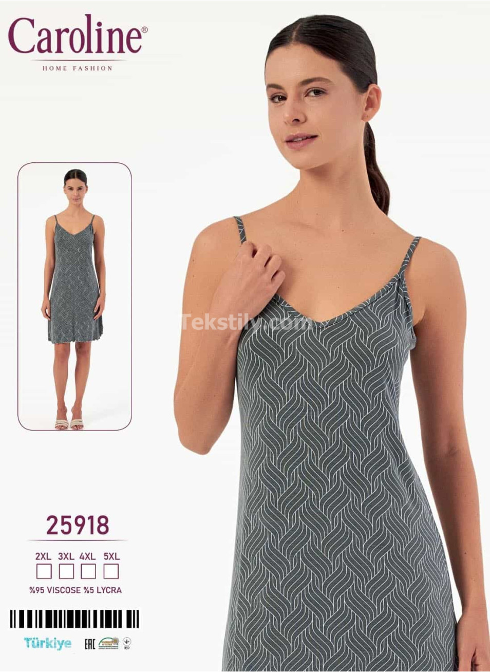 Ночная Женская Сорочка Caroline (2XL+3XL+4XL+5XL)