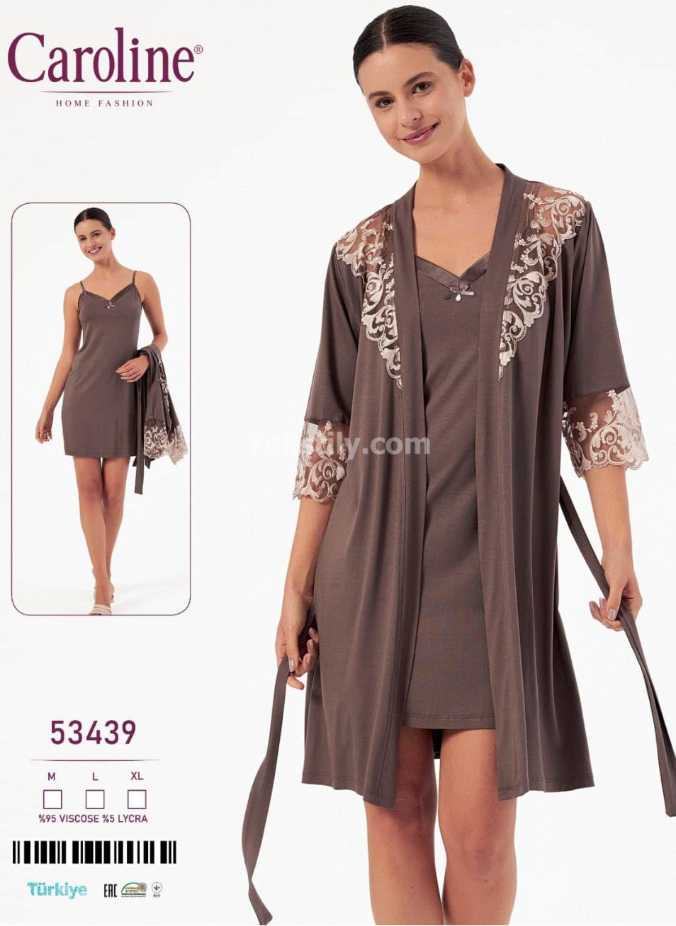 Женская Сорочка с Халатом Caroline (M+L+XL)