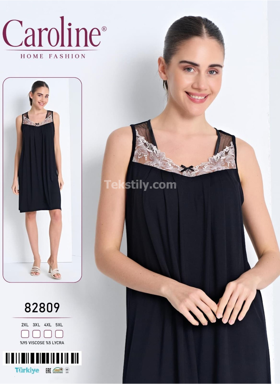 Ночная Женская Сорочка Caroline (2XL+3XL+4XL+5XL)