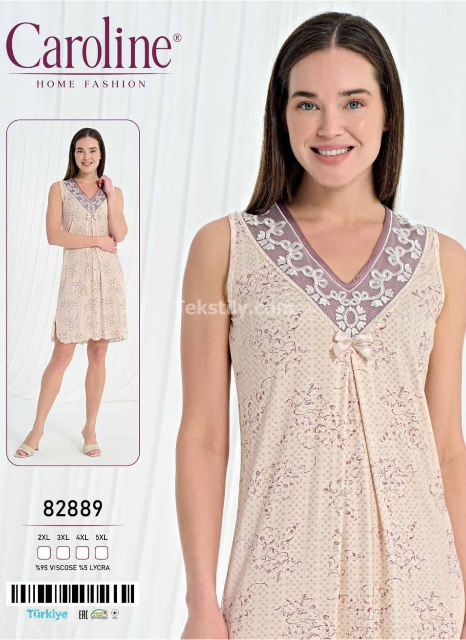 Ночная Женская Сорочка Caroline (2XL+3XL+4XL+5XL)