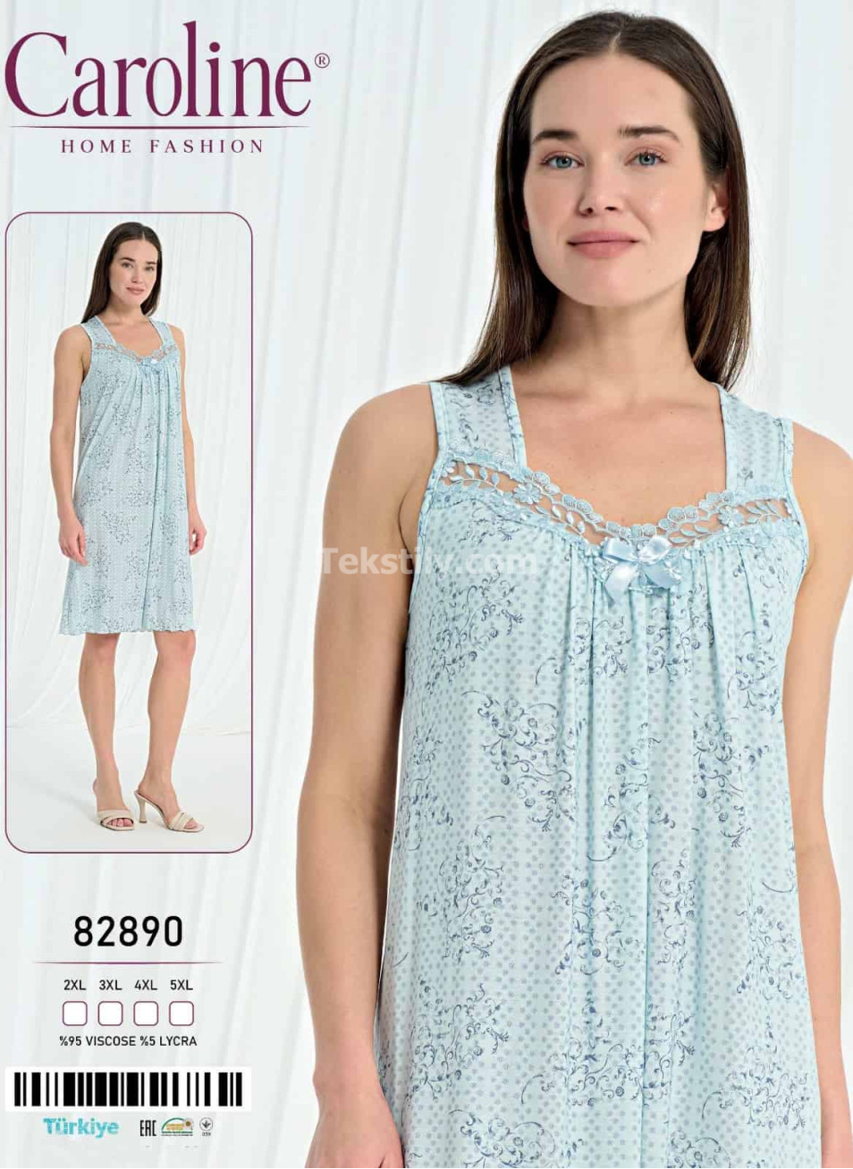 Ночная Женская Сорочка Caroline (2XL+3XL+4XL+5XL)