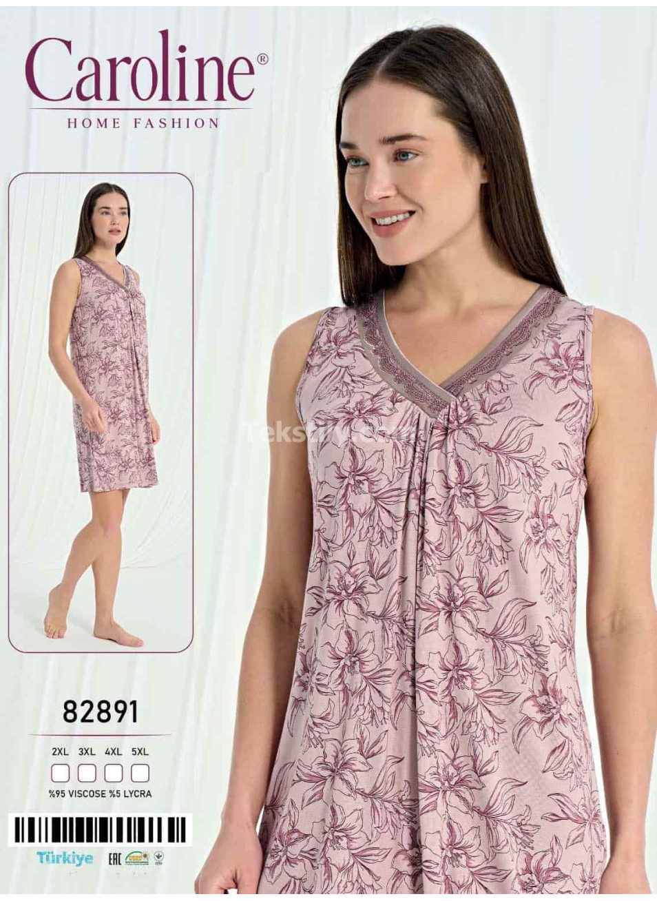 Ночная Женская Сорочка Caroline (2XL+3XL+4XL+5XL)