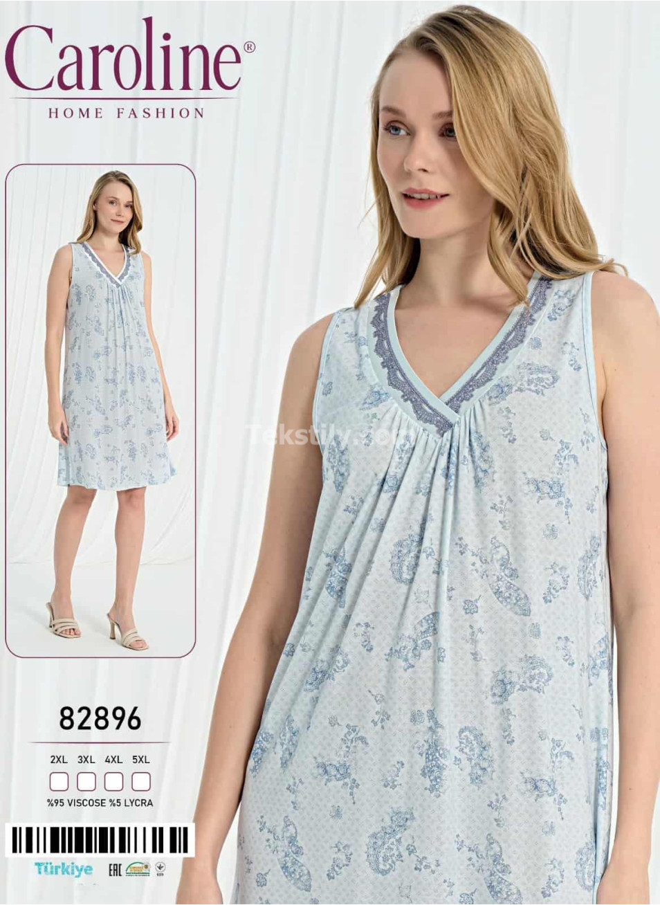 Ночная Женская Сорочка Caroline (2XL+3XL+4XL+5XL)