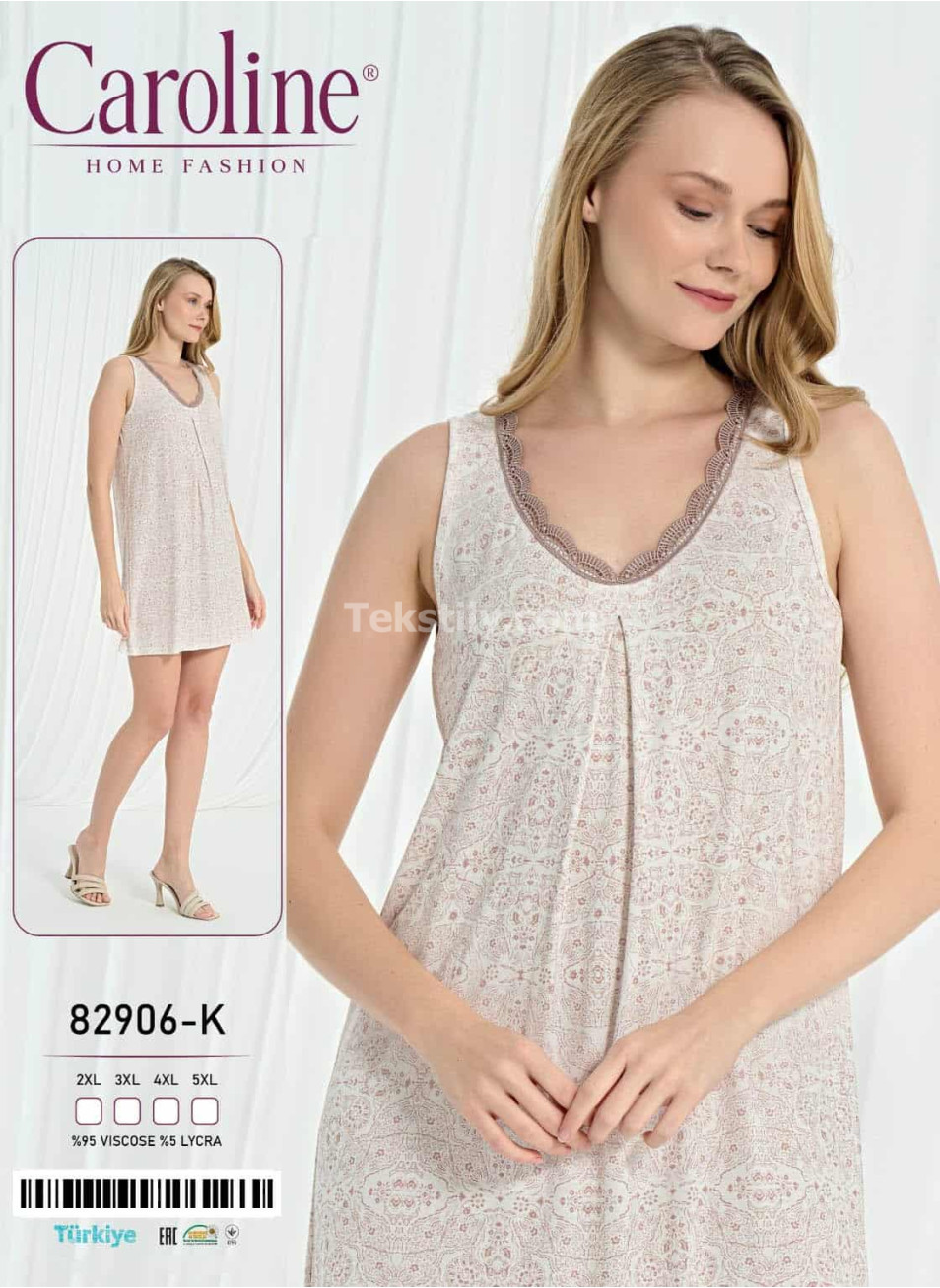 Ночная Женская Сорочка Caroline (2XL+3XL+4XL+5XL)