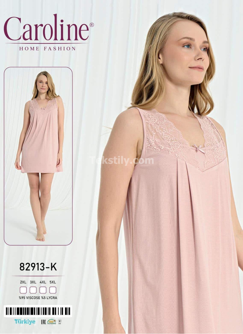 Ночная Женская Сорочка Caroline (2XL+3XL+4XL+5XL)