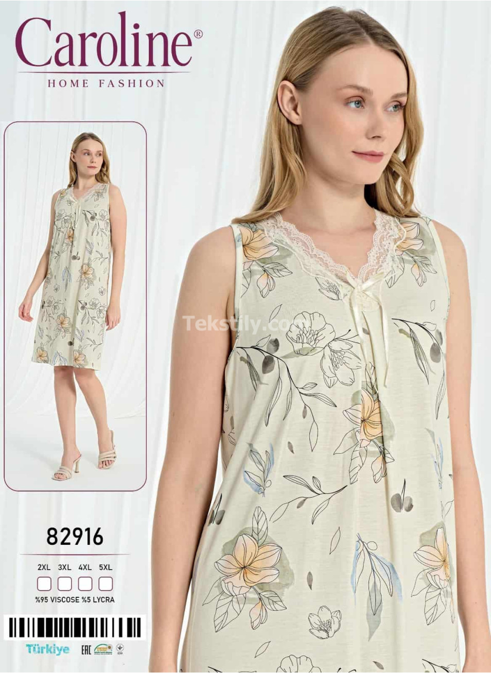 Ночная Женская Сорочка Caroline (2XL+3XL+4XL+5XL)