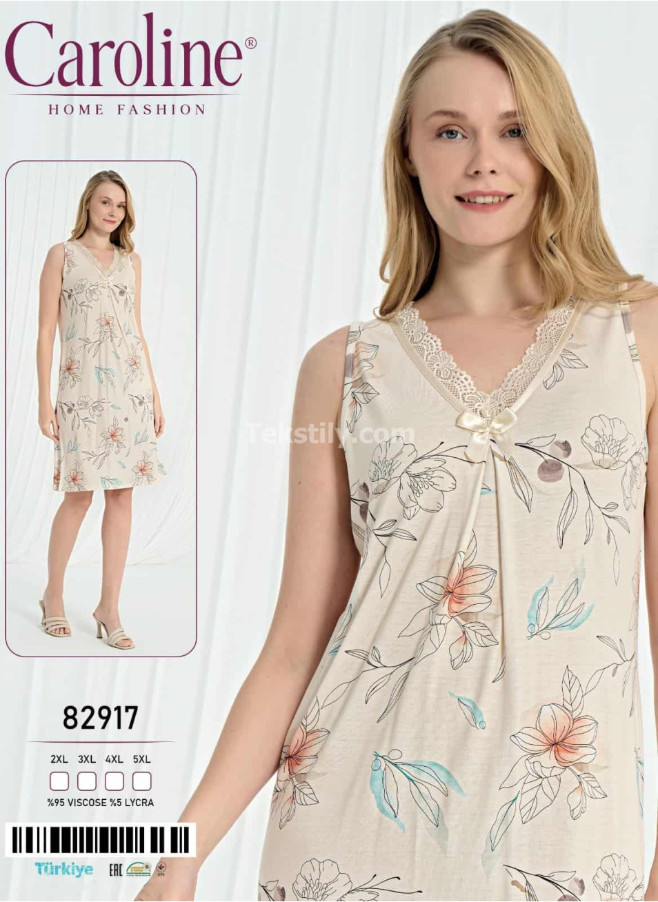 Ночная Женская Сорочка Caroline (2XL+3XL+4XL+5XL)