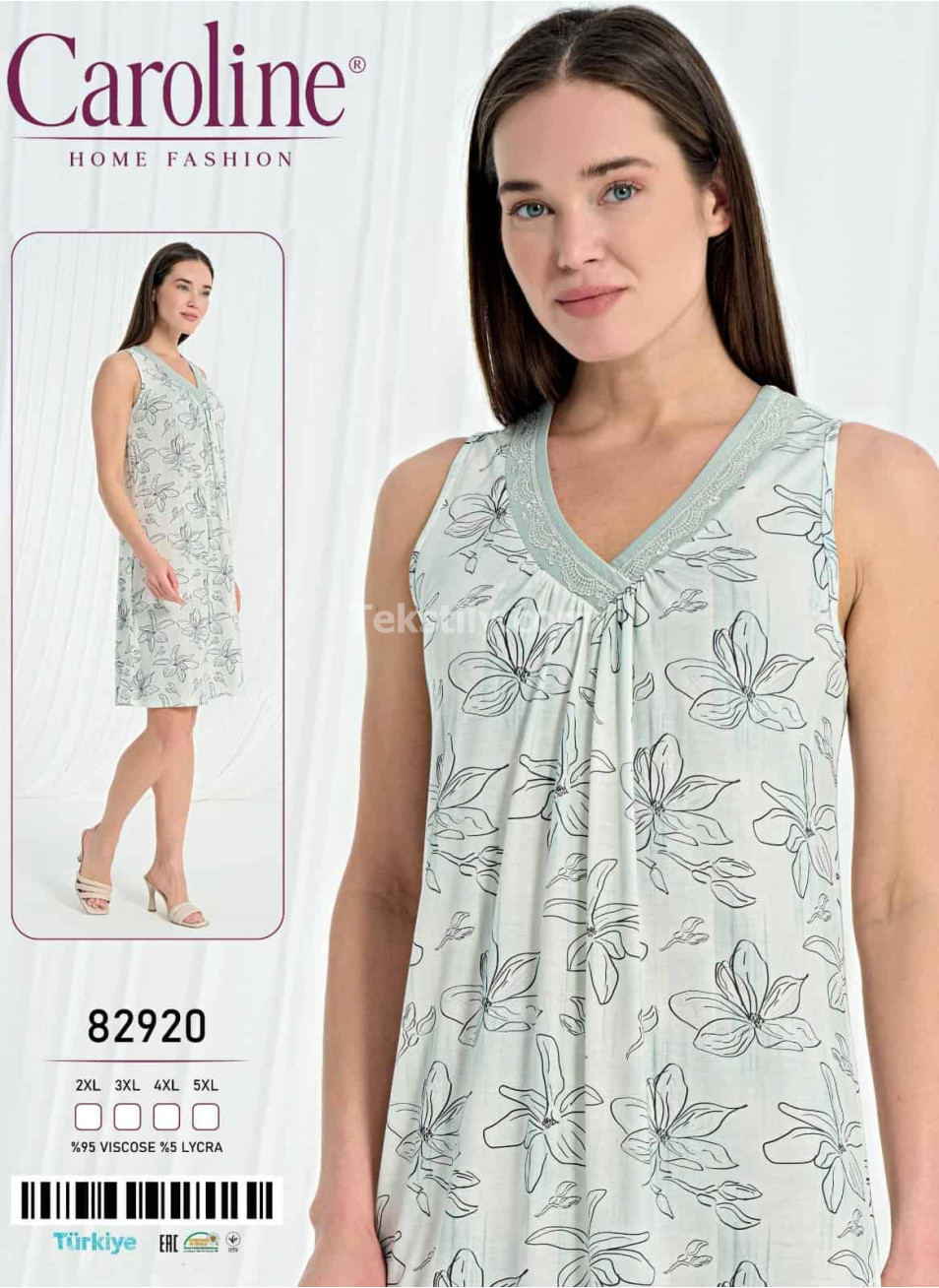 Ночная Женская Сорочка Caroline (2XL+3XL+4XL+5XL)