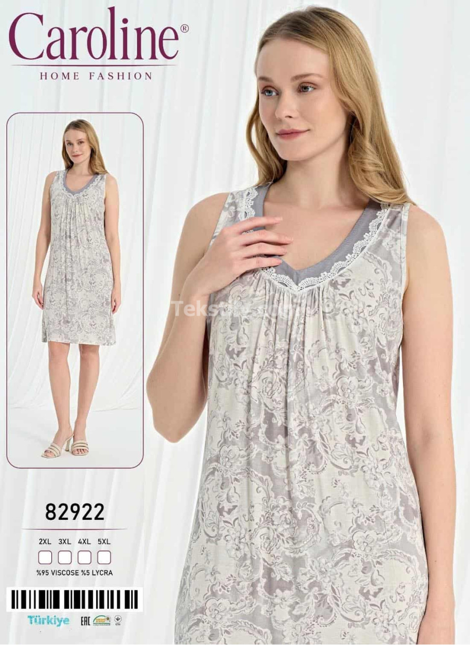 Ночная Женская Сорочка Caroline (2XL+3XL+4XL+5XL)