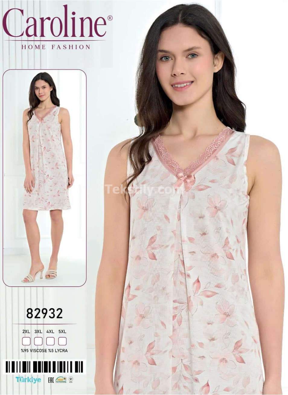 Ночная Женская Сорочка Caroline (2XL+3XL+4XL+5XL)