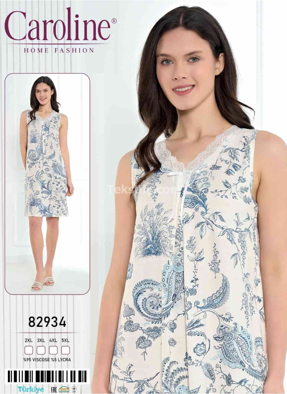 Ночная Женская Сорочка Caroline (2XL+3XL+4XL+5XL)