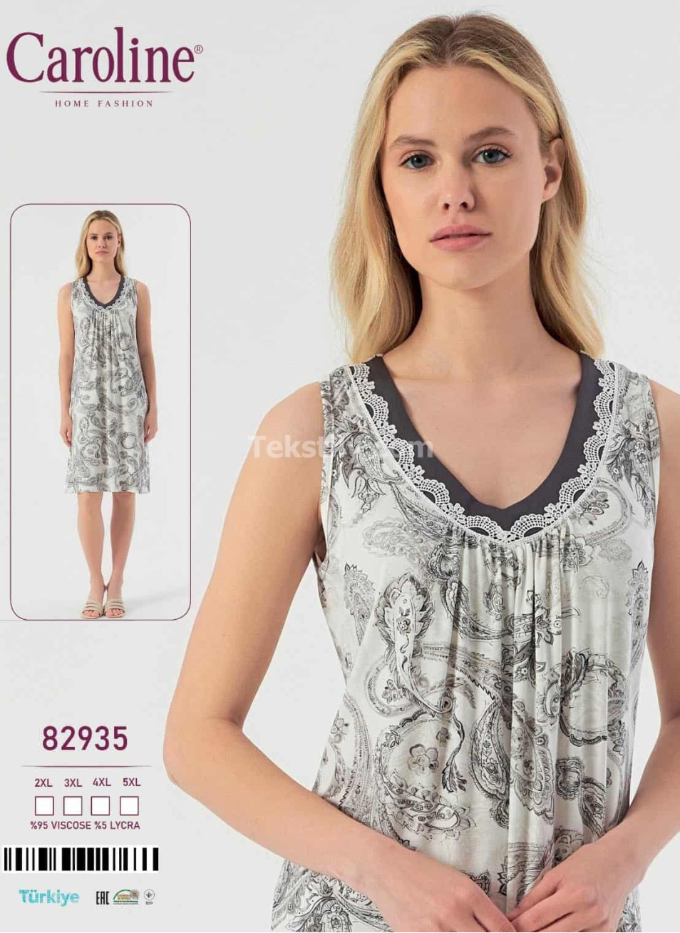 Ночная Женская Сорочка Caroline (2XL+3XL+4XL+5XL)