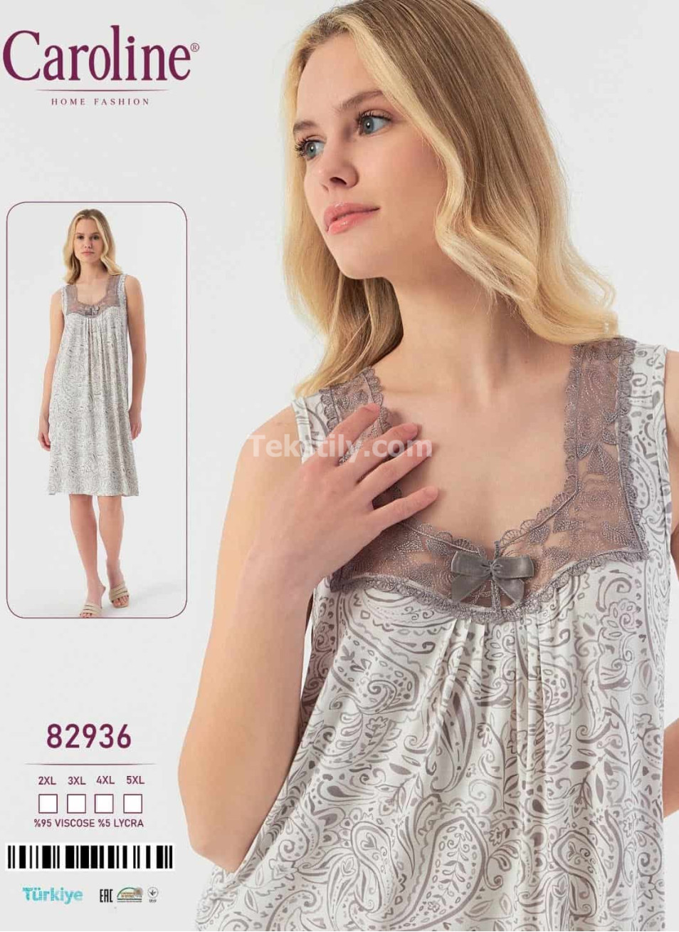 Ночная Женская Сорочка Caroline (2XL+3XL+4XL+5XL)