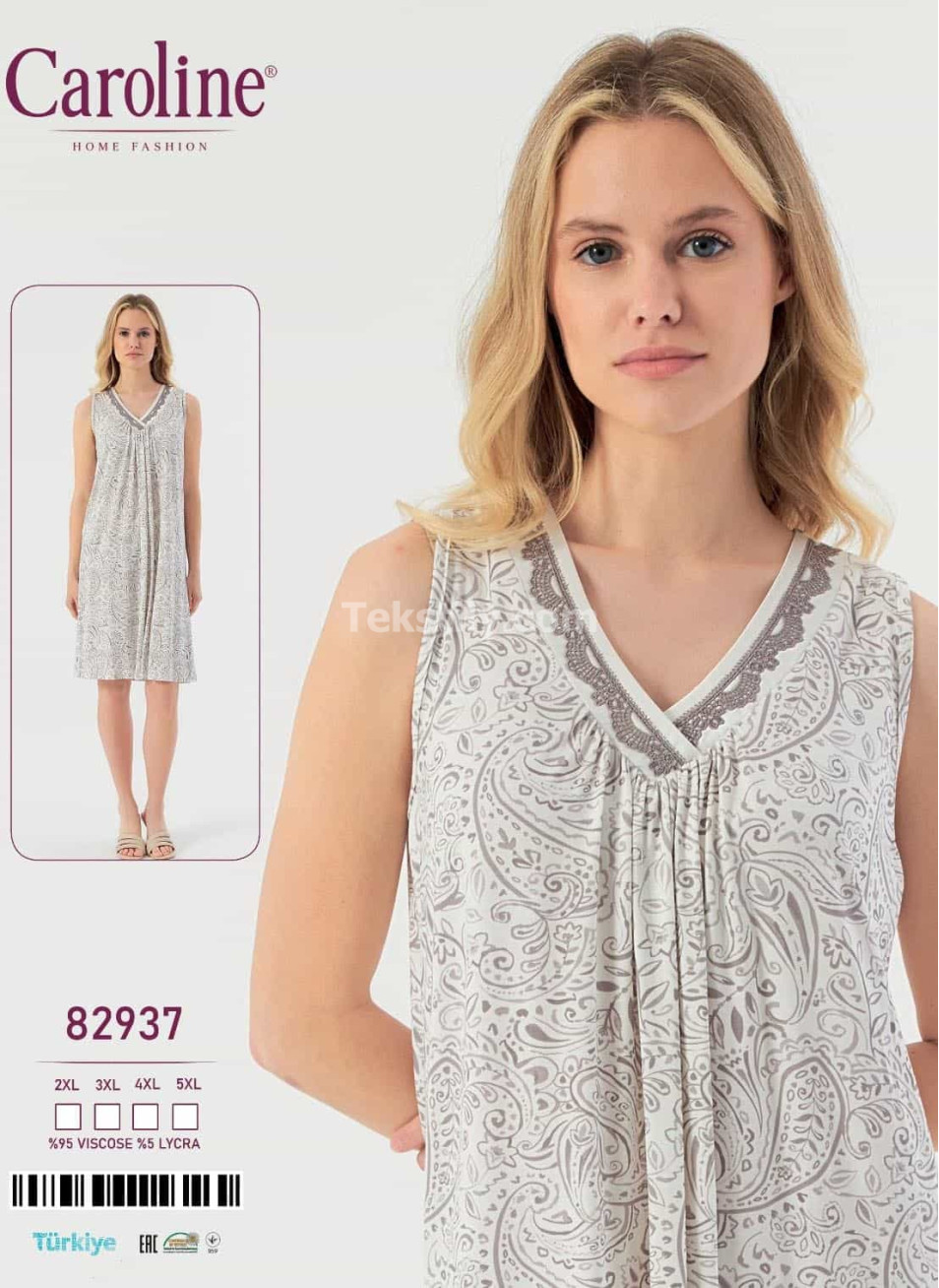 Ночная Женская Сорочка Caroline (2XL+3XL+4XL+5XL)