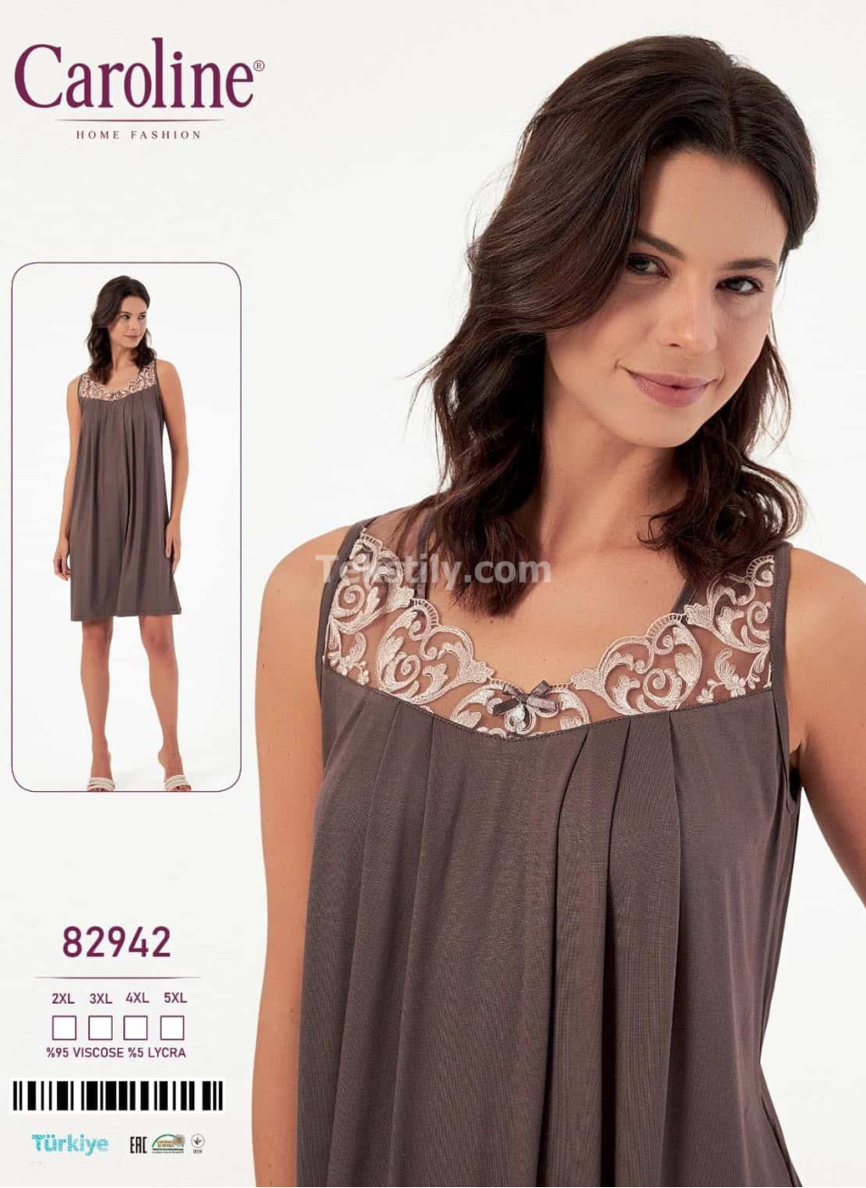 Ночная Женская Сорочка Caroline (2XL+3XL+4XL+5XL)