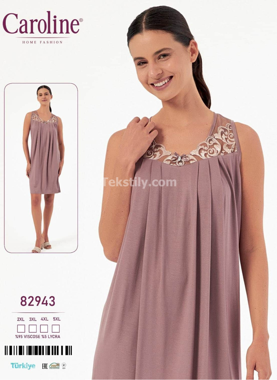 Ночная Женская Сорочка Caroline (2XL+3XL+4XL+5XL)