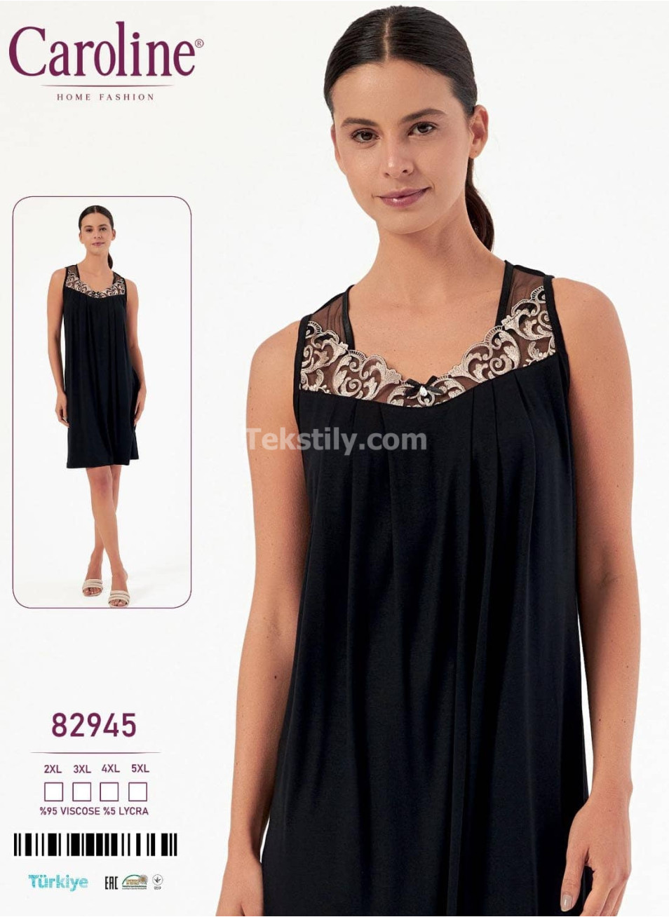 Ночная Женская Сорочка Caroline (2XL+3XL+4XL+5XL)