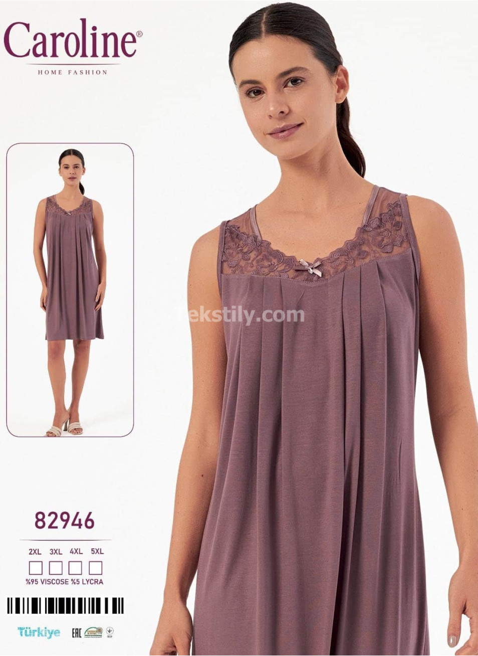 Ночная Женская Сорочка Caroline (2XL+3XL+4XL+5XL)