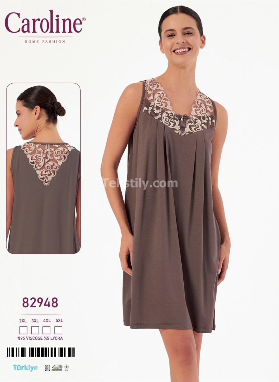 Ночная Женская Сорочка Caroline (2XL+3XL+4XL+5XL)