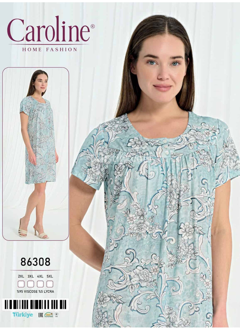 Ночная Женская Сорочка Caroline (2XL+3XL+4XL+5XL)