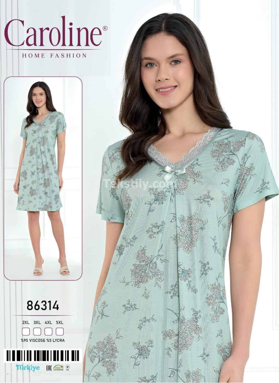 Ночная Женская Сорочка Caroline (2XL+3XL+4XL+5XL)