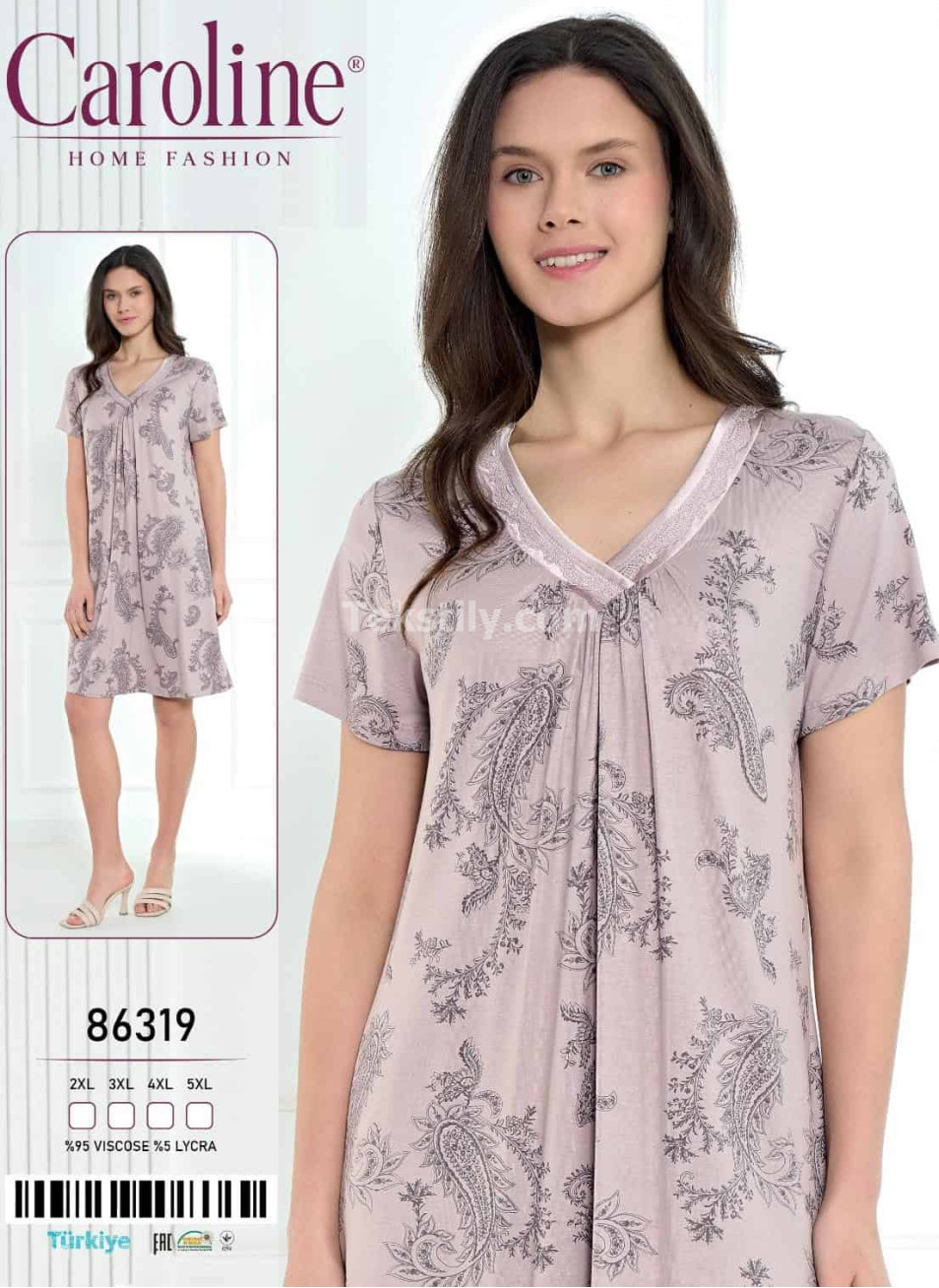 Ночная Женская Сорочка Caroline (2XL+3XL+4XL+5XL)