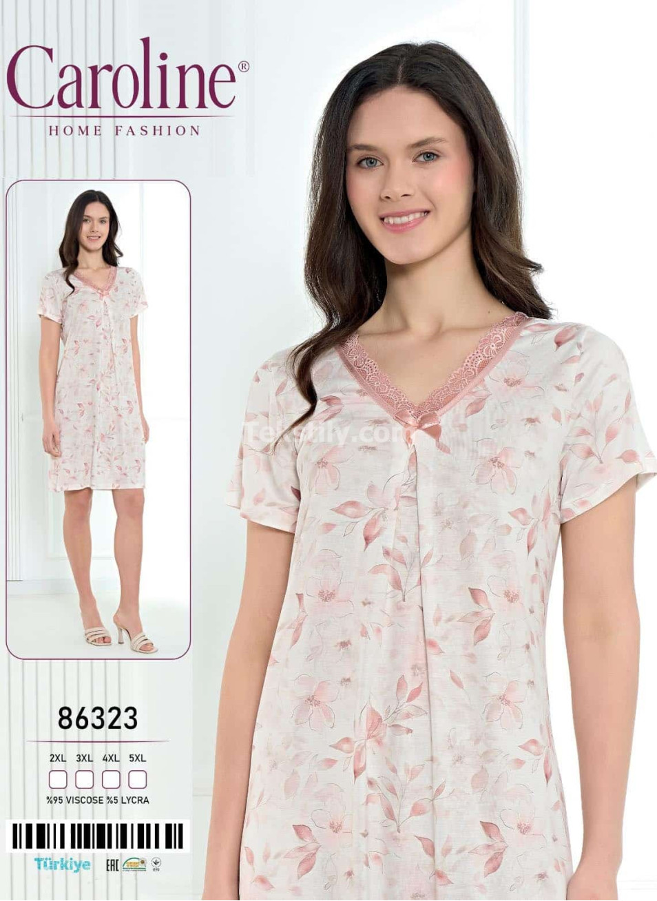 Ночная Женская Сорочка Caroline (2XL+3XL+4XL+5XL)