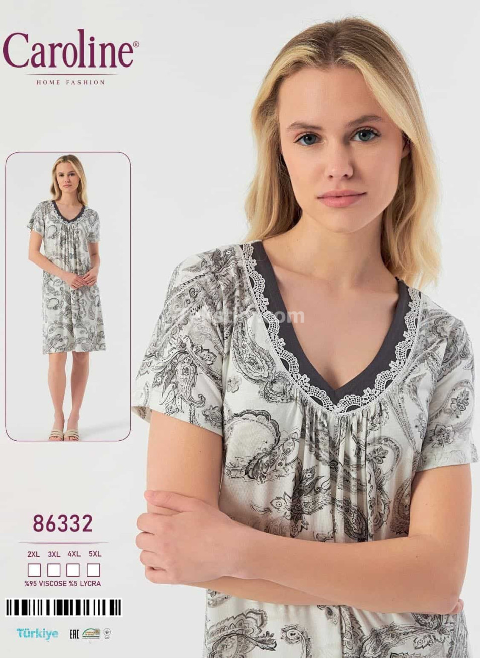 Ночная Женская Сорочка Caroline (2XL+3XL+4XL+5XL)