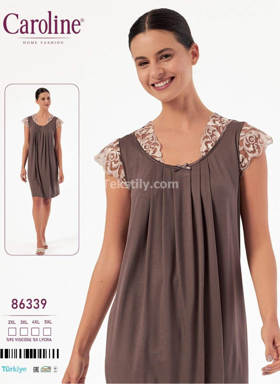 Ночная Женская Сорочка Caroline (2XL+3XL+4XL+5XL)
