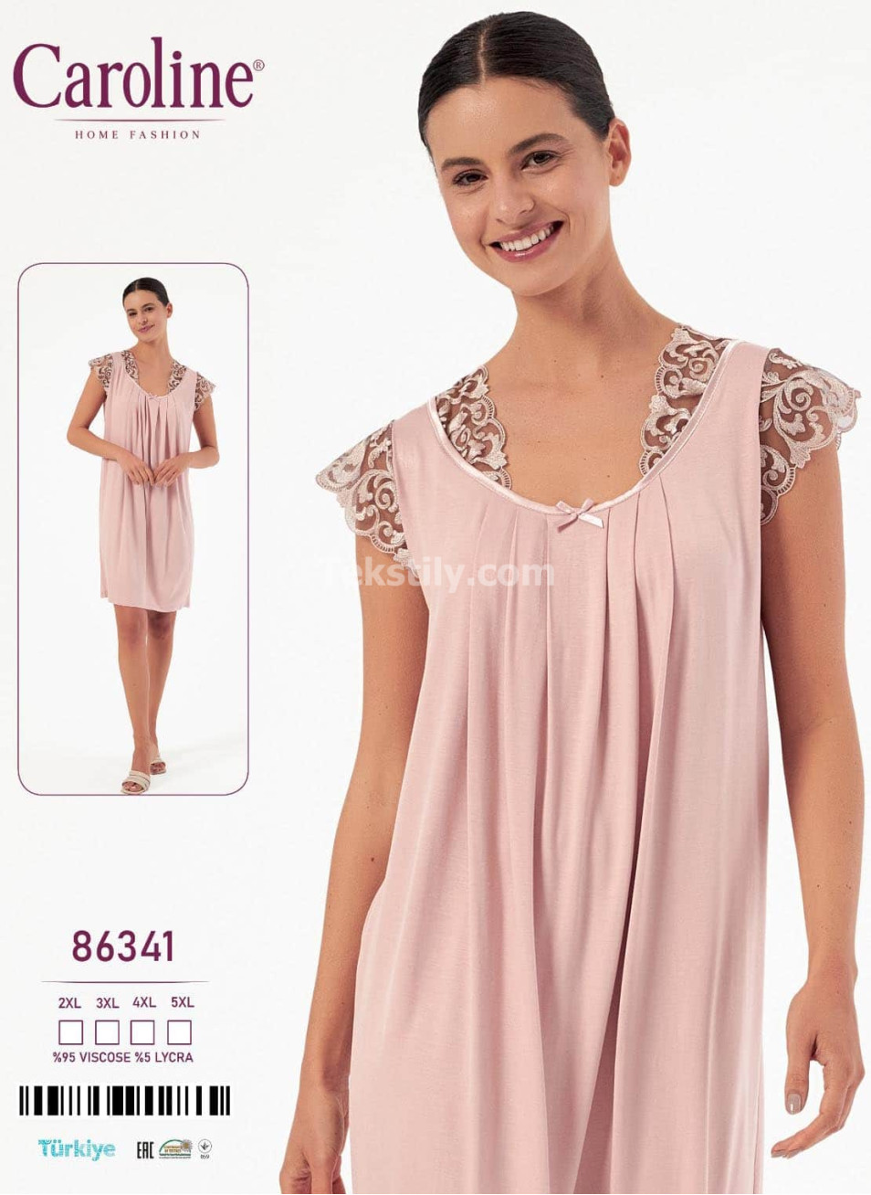 Ночная Женская Сорочка Caroline (2XL+3XL+4XL+5XL)