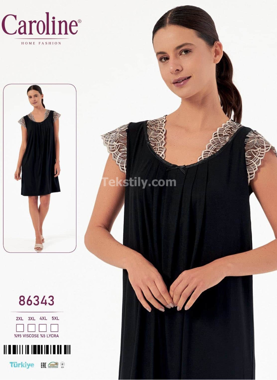 Ночная Женская Сорочка Caroline (2XL+3XL+4XL+5XL)