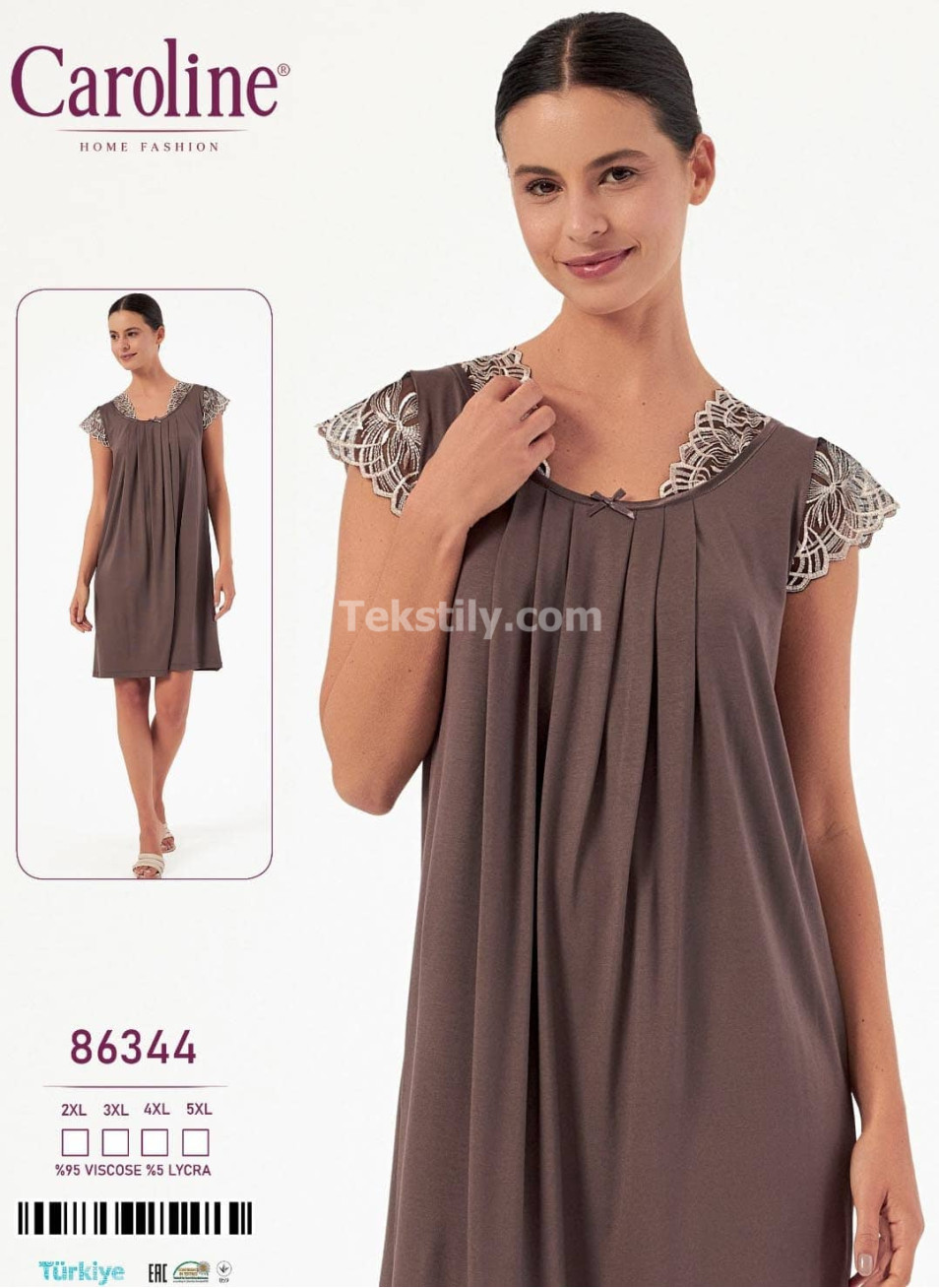 Ночная Женская Сорочка Caroline (2XL+3XL+4XL+5XL)