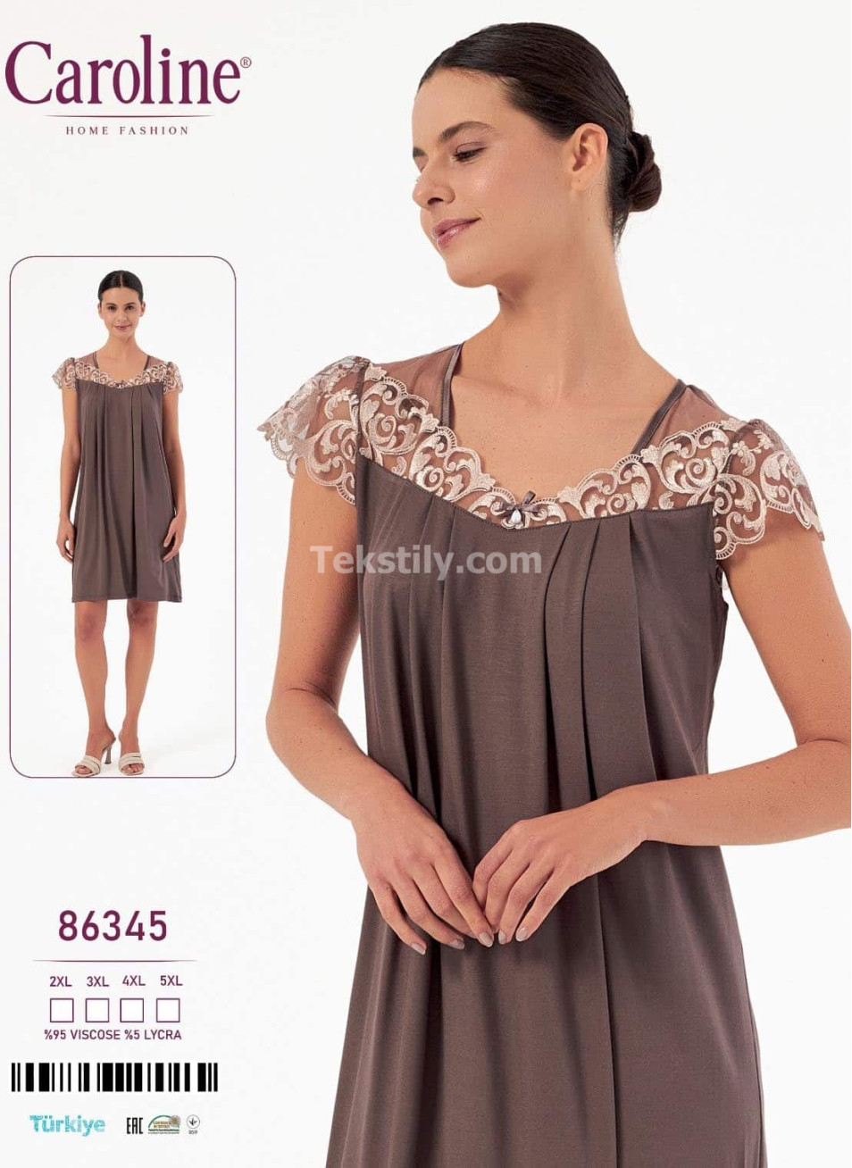 Ночная Женская Сорочка Caroline (2XL+3XL+4XL+5XL)