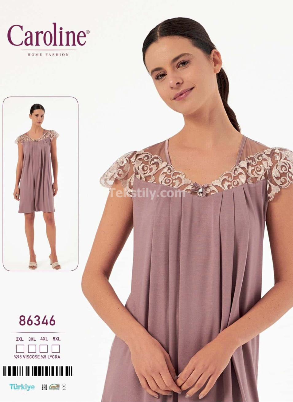 Ночная Женская Сорочка Caroline (2XL+3XL+4XL+5XL)