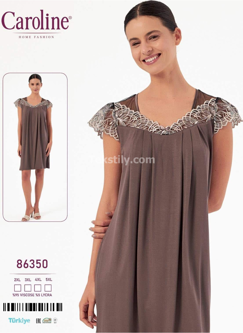 Ночная Женская Сорочка Caroline (2XL+3XL+4XL+5XL)