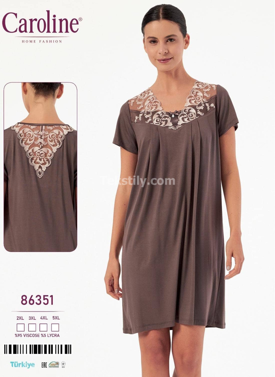Ночная Женская Сорочка Caroline (2XL+3XL+4XL+5XL)