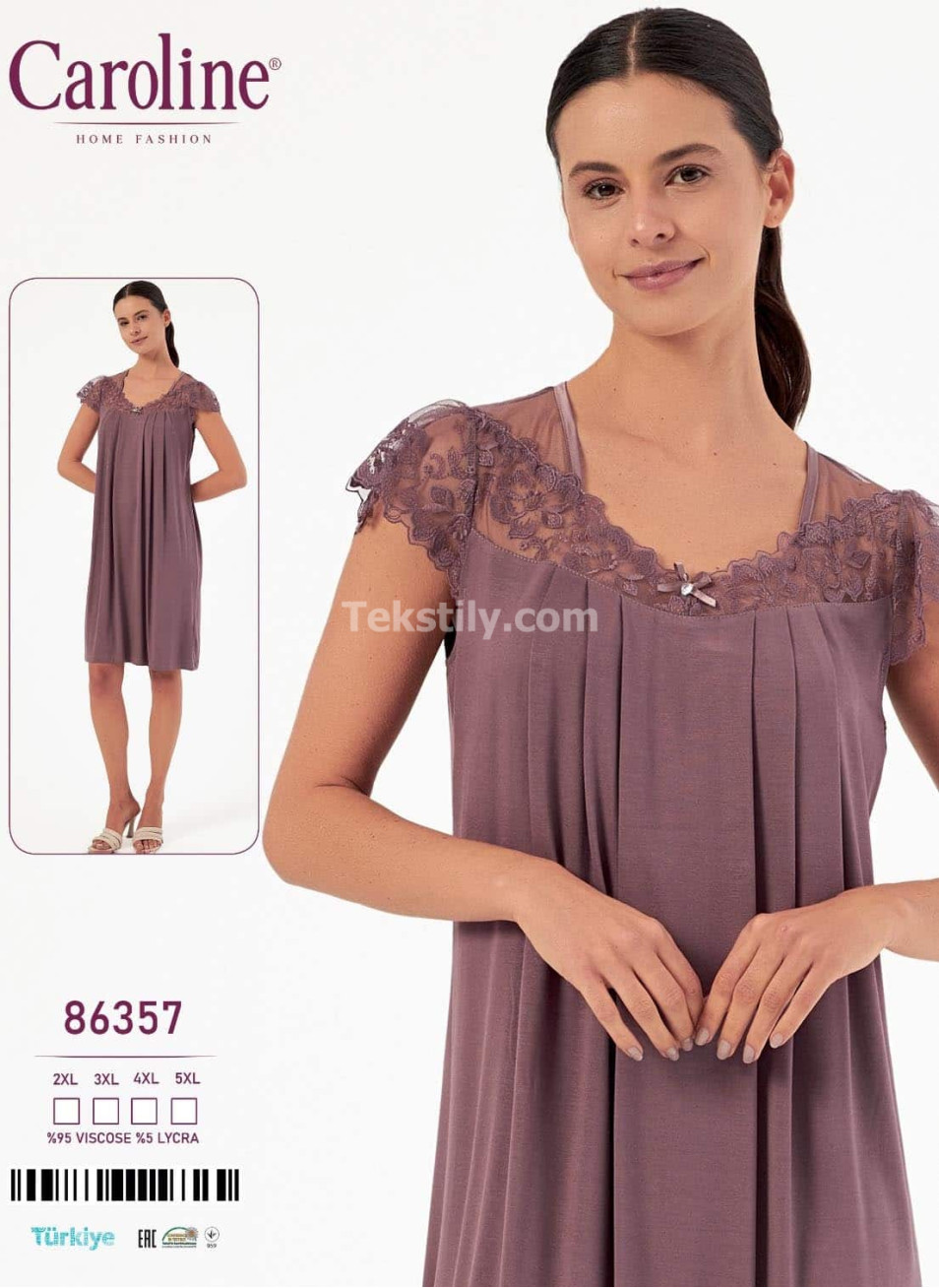 Ночная Женская Сорочка Caroline (2XL+3XL+4XL+5XL)