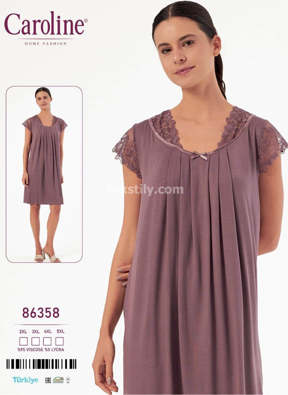 Ночная Женская Сорочка Caroline (2XL+3XL+4XL+5XL)