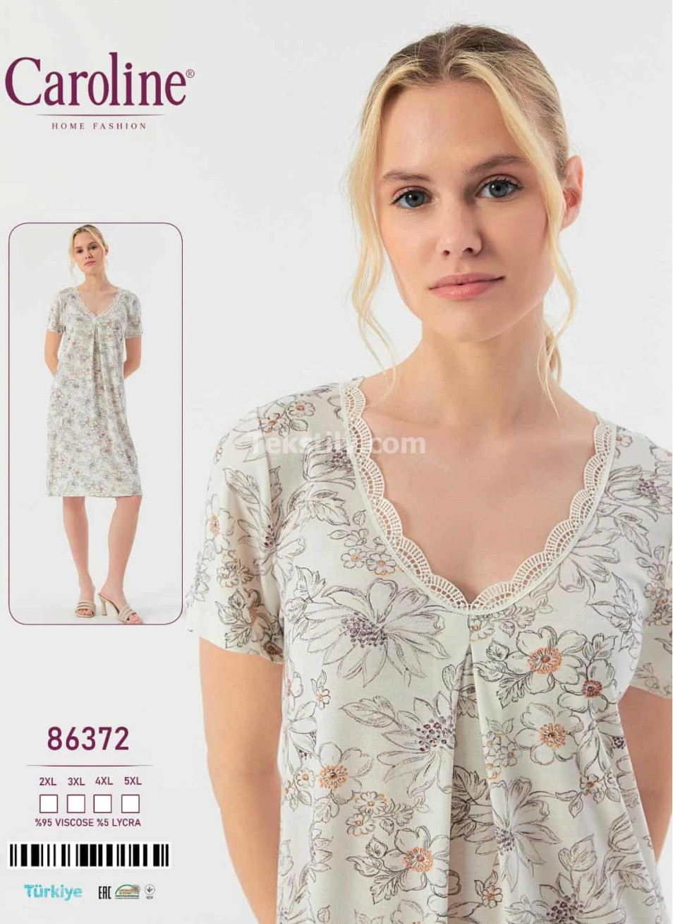 Ночная Женская Сорочка Caroline (2XL+3XL+4XL+5XL)