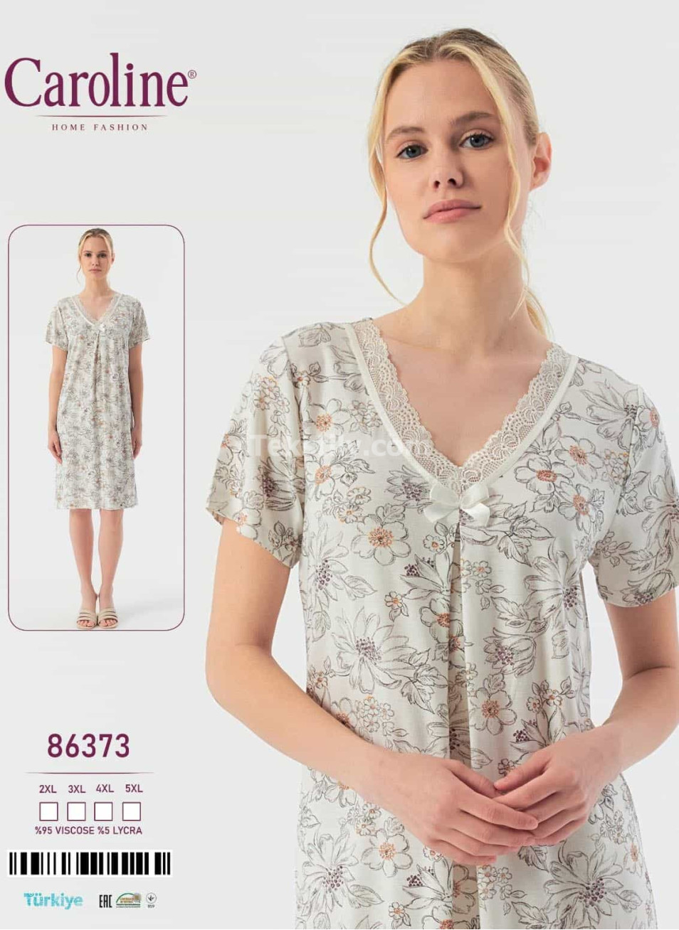 Ночная Женская Сорочка Caroline (2XL+3XL+4XL+5XL)