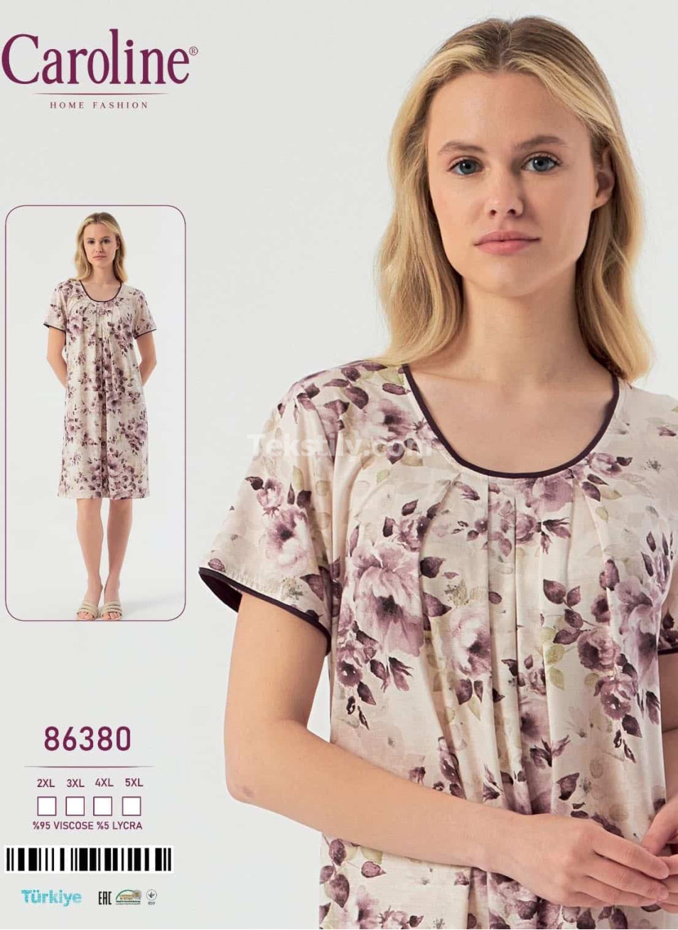 Ночная Женская Сорочка Caroline (2XL+3XL+4XL+5XL)