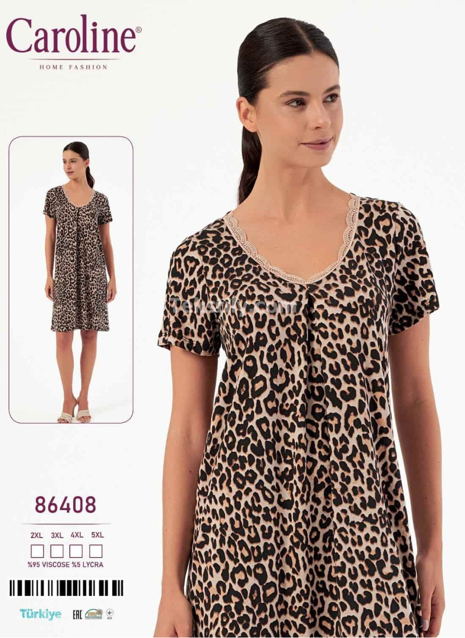 Ночная Женская Сорочка Caroline (2XL+3XL+4XL+5XL)