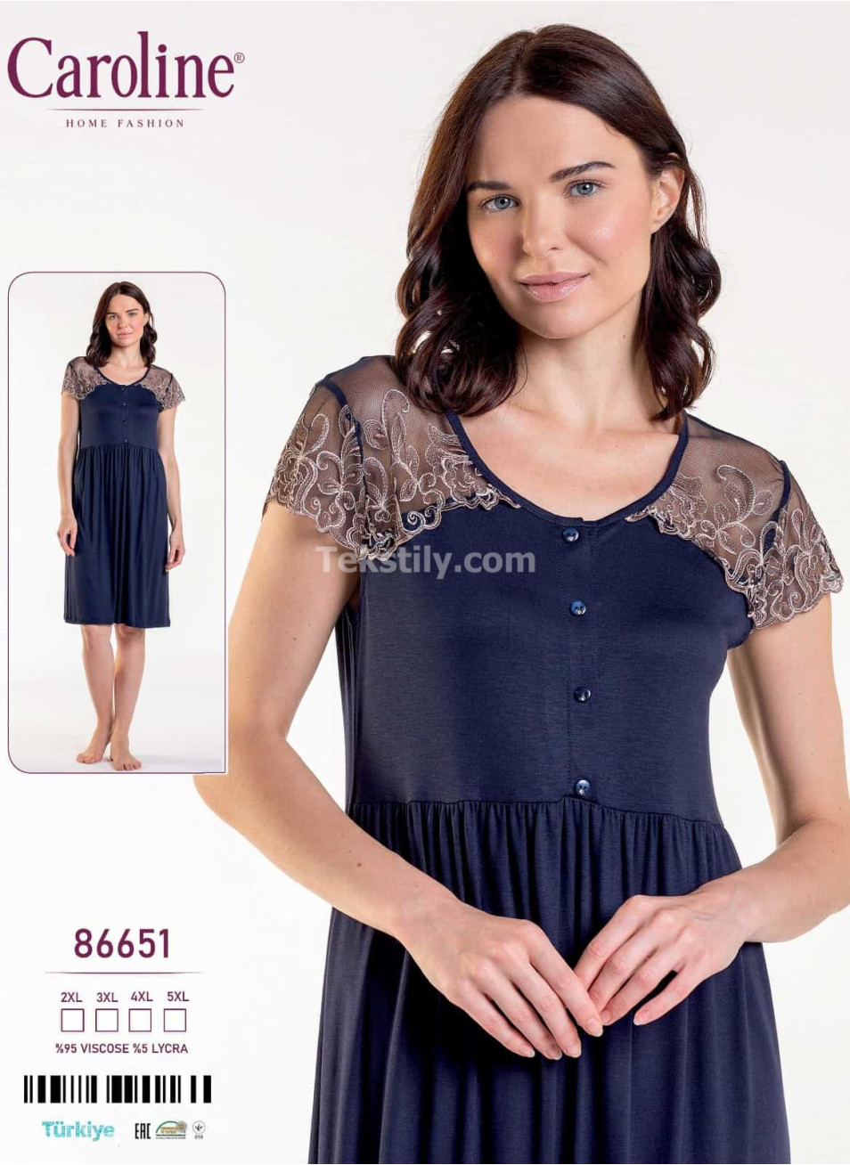 Ночная Женская Сорочка Caroline (2XL+3XL+4XL+5XL)