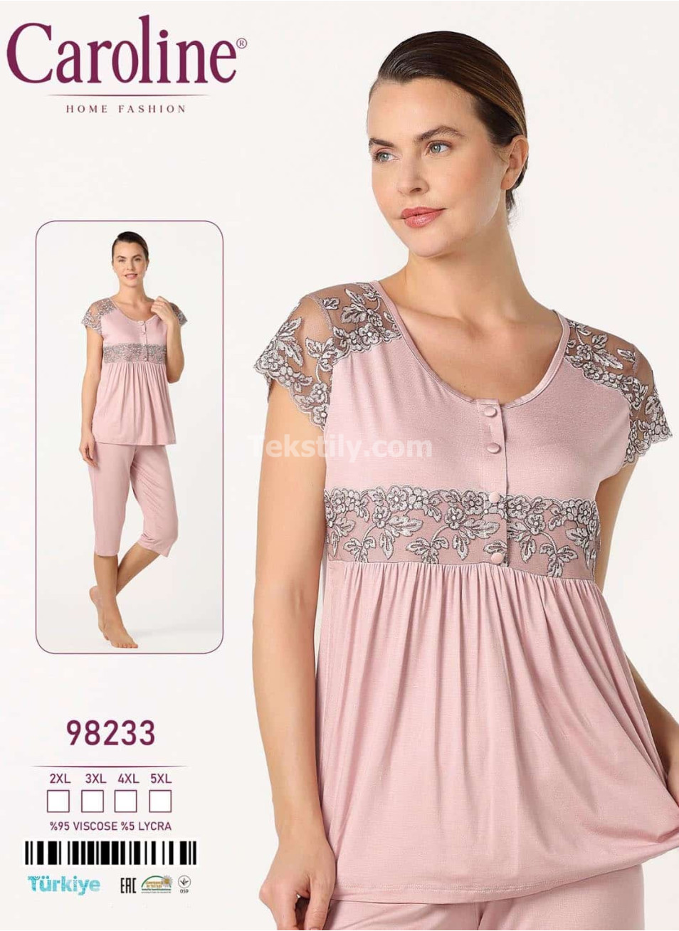 Женская Пижама Комплект с Капри Caroline (2XL+3XL+4XL+5XL)
