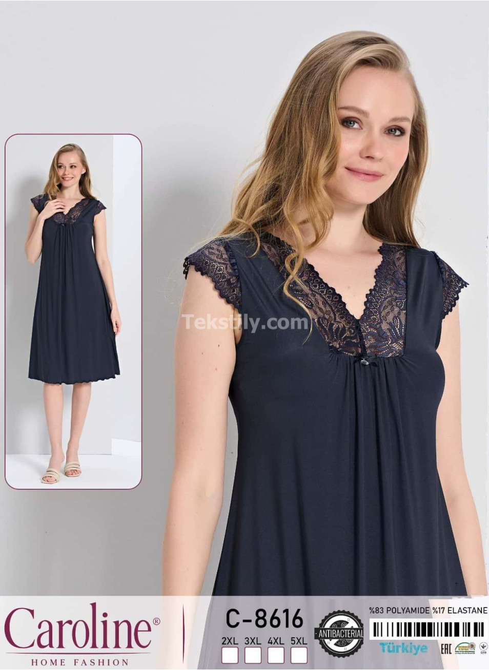 Ночная Женская Сорочка Caroline (2XL+3XL+4XL+5XL)