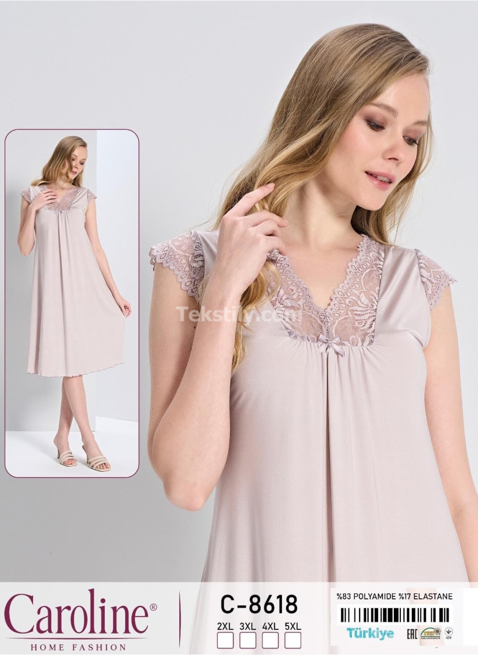 Ночная Женская Сорочка Caroline (2XL+3XL+4XL+5XL)